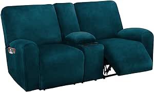 ULTICOR Ultimate Decor Reclining Love Seat with Middle Console Slipcover, 8-Piece Velvet Stretch Loveseat Reclining Sofa Covers, 2 seat Love seat Recliner Cover, Thick, Soft, Washable, (Deep Teal)