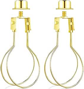 2Pcs Lamp Shade Light Bulb Clip Adapter,Lamp Shade Holder with Hat Knob Finial and Silicone Levelers,Clip on Lampshade Adapter to Keep Lamp Shade in Place Golden 2pcs