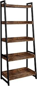 IRONCK Industrial Bookshelf 5-Tier, Bookcase Ladder Shelf, Storage Shelves Rack Shelf Unit, Accent Furniture Metal Frame, Home Office Furniture for Bathroom, Living Room