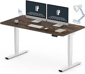 FLEXISPOT Stand Up Desk 3 Stages Dual Motor Electric Standing Desk 55x28 Inch Whole-Piece Board Height Adjustable Desk Electric Sit Stand Desk(White Frame + Special Walnut Desktop, 2 Packages)