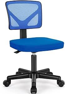 Desk Chair, Armless Desk Chair, Ergonomic Computer Desk Chair, Small Home Office Chairs Low-Back Mesh Chair, No Armrest Small Mid Back Executive Task Chair with Lumbar Support, Blue
