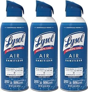 Lysol Air Sanitizer Spray, For Air Sanitization and Odor Elimination, White Linen Scent, 10 Fl. Oz (Pack of 3)