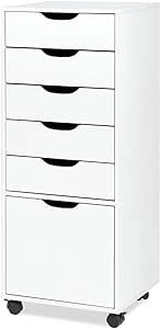 TUSY 5-Drawer Dresser with Bottom Cabinet Storage, Tall Chest of Drawers with Caster Wheels, Storage Cabinet for Bedroom, Home Office (White)
