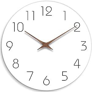 Mosewa Wall Clock 10 Inch Silent Non Ticking Wood Wall Clocks Battery Operated - Wooden White Modern Office Simple Minimalist Clock Decorative for Kitchen,Home,Bathroom,Living Room(10" White)