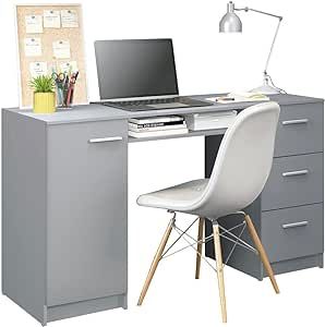 Madesa Computer Desk with 3 Drawers, 1 Door and 1 Storage Shelf, Wood Writing Home Office Workstation, 30” H x 18” D x 53” W - Grey