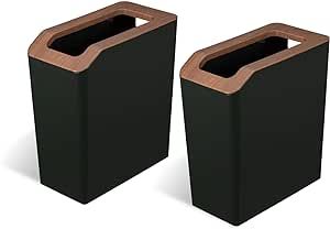 Home Zone Living 2.1 Gallon Small Trash Can, Slim Rectangular Wastebasket with Open Top, Virtuoso Collection, 2-Pack