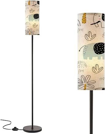 Modern Standing Lamps pattern lion elephant palm trees white for packaging Minimalist Floor Lamp Metal Pole Lamp with Linen Lampshade for Bedroom Living Room Office Nursery Reading Foot Switch