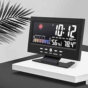 RUIFENG Weather Station Weather Clock Color Screen Displays Temperature and Humidity Home Sound-Controlled Electronic Alarm Clock