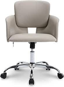 BERYTH Home Office Chair with Wheels, Adjustable Height PU Leather Ergonomic Computer Tilt Chair in Rocking Style, Modern Mid Back Swivel Vanity Task Chair for Office, Meeting, Study Room(LightGrey)