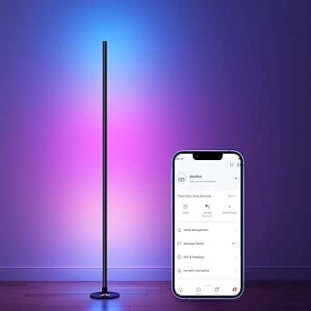 GonHui RGB+IC Corner Floor Lamp, LED Smart Floor Lamp Compatible with Alexa, Color Changing Ambience Light with Music Sync, Modern Corner Lit Standing Lamp for Living Room Bedroom Gaming Room(Black)