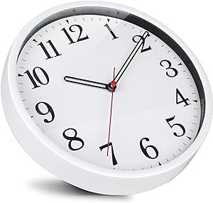 Rulart Wall Clock Modern 9 Inch Battery Operated Wall Clocks - Silent Non Ticking Classic Small Analog Clock for Office, Home, Bathroom, Kitchen, Bedroom, School, Living Room(White)