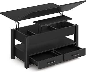 Rolanstar Coffee Table Lift Top, Multi-Function Convertible Coffee Table with Drawers and Hidden Compartment, Coffee Table Converts to Dining Table for Living Room, Home Office,Black