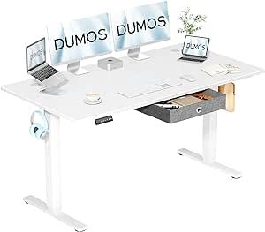 Standing Desk with Drawer, 63 x 24 Inches Electric Desk Adjustable Height with Storage, Ergonomic Adjustable Desk with Memory Preset, Computer Desk Stand Up Desk Suitable for Home Office, White