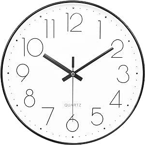 Yoiolclc Wall Clock 12 Inch Silent Non-Ticking Modern Wall Clocks Battery Operated for Living Room, Kitchen, Office Decor (Black)