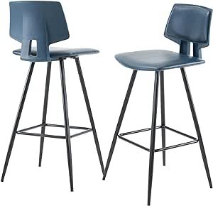 ANOUR Barstools Set of 2,Modern Faux Leather Counter Height Bar Stools with Backrest,28.7 Inch Seat Height Bar Chairs with Metal Legs,Upholstered Armless Island Chairs for Kitchen, Bar-Dark Blue