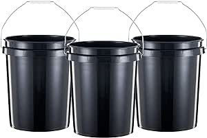 United Solutions 5 Gallon Bucket Heavy Duty Plastic Bucket Comfortable Handle Easy to Clean Perfect for on The Job Home Improvement or Household Cleaning; Black 3 Pack