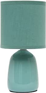 Simple Designs LT1134-SEA 10.04" Tall Traditional Ceramic Thimble Base Bedside Table Desk Lamp w Matching Fabric Shade for Home Decor, Nightstand, Bedroom, Living Room, Entryway, Office, Seafoam