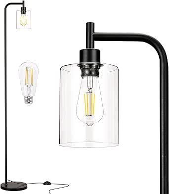 Ziisee Floor Lamps for Living Room - Standing Lamp with Glass Lampshade, Modern Floor Lamp with LED Bulbs, Bright Industrial Floor Lamp for Bedroom, Black Tall Lamp for Office(Light Bulb Included)