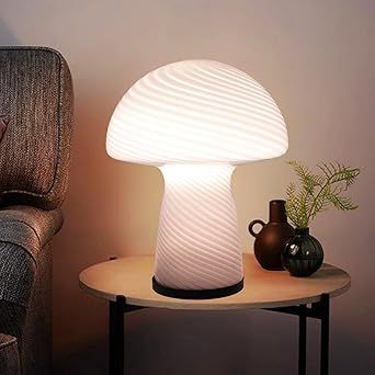 uboory Mushroom Lamp,Glass Table Bedside Lamps Translucent Murano Vintage Style Striped Small Night Mushroom Decor Light Swirl for Home Decor,Ambient,Kids,Bedroom,Living,Girl Gift