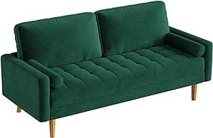 Green Couches for Living Room 69 inch, Mid Century Modern Velvet Love Seats Sofa, Upholstered 3-Seater w/Armrest for Bedroom, Apartment, Home Office