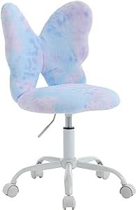 DM Furniture Butterfly Kids Desk Chair Girls Students Study Chair Adjustable Computer Chair Furry Swivel Office Chair Child Reading Chair for Home/Bedroom/School/Dorm, Dreamy Blue