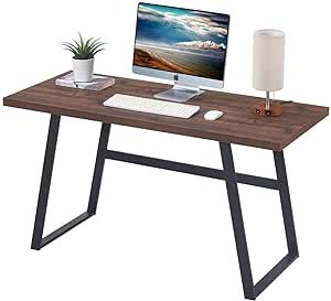 BON AUGURE Computer Desk, Modern Simple Wood Home Office Desk, Wood and Metal PC Writing Workstation, Walnut Sturdy Home Office Desks (55 Inch, Rustic Oak)