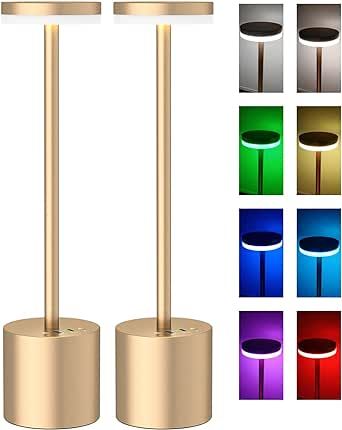 Loshuer 2Pcs Cordless Table Lamps Rechargeable-8000mAh Battery Operated Table Light, 9 Colors Portable LED Desk Lamp for Bedroom,Outdoor,Camping-Gold