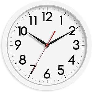 AKCISOT 14 Inch Wall Clock Silent Non Ticking Modern Wall Clocks Battery Operated, Analog Classic Clock Decorative for Bedroom, Kitchen, Home Office, Bathroom, School, Living Room (White)