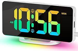 YRYG YRYG Digital Alarm Clock, 2 Alarms Digital Clock with LED Display, Date, USB Charging Port, Auto Dimmer Mode, 60mins Snooze, Modern Bedside Clock for Home Office (White)