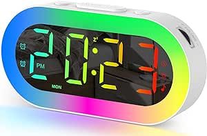 Digital Alarm Clock for Kids Ok to Wake, Bedside Small Alarm Clock with 8 Color Night Light, USB Ports, Dimmer, Timer, Sleep Sound, Color Changing Customize Alarm Clocks for Bedrooms Teens Boys Girls