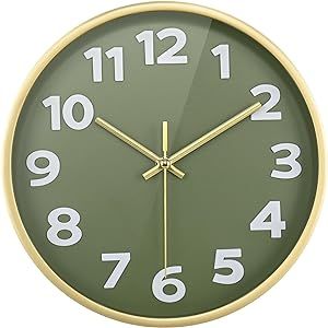 Wall Clock 12" Silent Non-Ticking Battery Operated Quality Quartz Modern Wall Clocks for Bedroom Kitchen Living Room Classroom Office Decor,Olive Green,Easy to Read