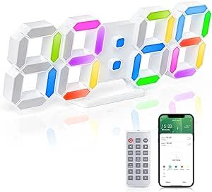 EDUP HOME 3D Digital Alarm Clock with 7 Colors, APP/Remote Control, 9.7" LED Wall Clock Desk Alarm Clocks with Timer for Bedrooms, 5 Levels Brightness/Night Light/Time/Date/Temperature Display