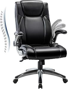 COLAMY Executive Office Ergonomic Chair with Adjustable Lumbar Support, Flip-up Armrests, High Back Adjustable Height and Tilt for Working, Study, Gaming