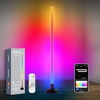 OuZong LED RGB Corner Floor Lamp, LED Smart Corner Light with Remote & App Control,Music Sync, Color Changing Mood Lighting with 16 Million Colors,DIY Mode & Timing,Modern Floor Lamp for Living Rooms