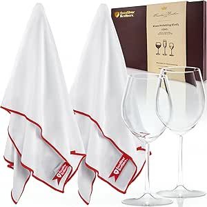 Glass Polishing Cloth 23.5" x 20" (2 Pack) - Streak and Lint Free Wine Cloths , Large Polishing Cloth for Glassware , Wineglass Cleaner Best Gifts for Men by Excalibur Brothers (White)