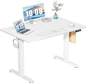 Standing Desk, Electric Standing Desk Adjustable Height, Ergonomic Adjustable Desk with Memory Preset, Computer Desk Stand Up Desk with T-Shaped Bracket Suitable for Home Office, 48 x 24 Inches, White
