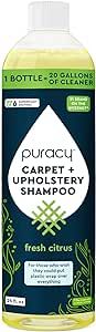 Puracy Professional Carpet Cleaner Machine Detergent, 4x Concentrated Upholstery Cleaner, Natural Carpet Shampoo, Pet Stain Remover & Deodorizer, Makes 20 Gallons of Cleaning Solution, 25 Ounce