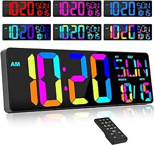 XREXS Large Digital Wall Clock with Remote Control, 17 Inch LED Large Display Count Up & Down Timer, Adjustable Brightness RGB Color Changing Clock Alarm Clock for Home, Gym, Office and Classroom