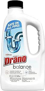 Drano Balance Drain Clog Remover and Cleaner, Non-Corrosive Formula, Safe on All Pipes, Formulated Using Only Essential Ingredients, 32 Fl Oz