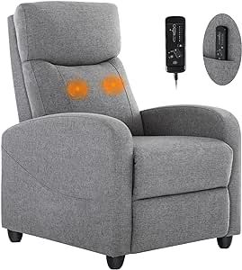 Recliner Chair for Living Room, Fabric Massage Recliner Chair Winback Single Sofa Home Theater Chairs Adjustable Modern Reclining Chair with Padded Seat Backrest for Adults(Light Grey)