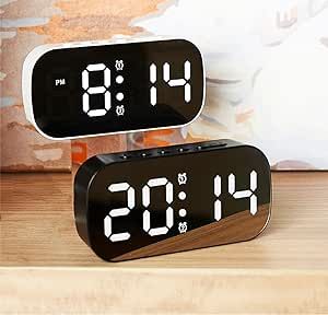 Multifunctional Digital Alarm Clock - Large Simples LED Display Bracket Alarm Clocks for Bedrooms - Digital Clock Display Fashion Alarm Clock Desktop Bedside Study Kitchen Mirror Clock (Black)