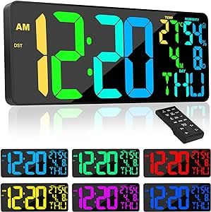 [Upgraded] 18" Digital Wall Clock Large Display, 11 RGB Color Changing Large Digital Wall Clock with Remote, Date, DST, Temperature, Auto Brightness Digital Alarm Clock for All Large Spaces Use, Gift