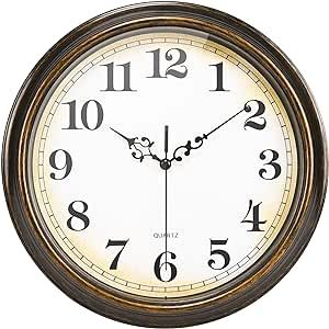 Yoiolclc Wall Clock Battery Operated Silent Non-Ticking Vintage Wall Clocks for Kitchen, School, Living Room (12Inch, Bronze)