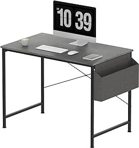 SANODESK 40 Inch Computer Desk with Storage Bag, Home Office Desk with Wood Table and Metal Frame, Graphite