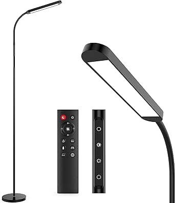 MediAcous LED Floor Lamp for Living Room, 5 Colors & Brightness & Step-Less Adjustable, Standing Lamp with 1H Timer, Remote & Button, Dimmable Reading Floor Lights, Work with Wall Switch
