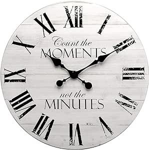 ALNHF 24 Inch Inspritional Silent Quartz Clock,White Distressed Shiplap Farmhouse Wooden Wall Clocks for Indoor Decor
