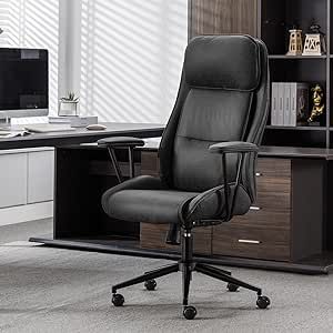 Bowthy Executive Chair Mid Century Office Modern Chair, 55° RecliningHigh Back Desk Chair With Wheels, Adjustable Office Chair, Grey Office Chair, Swivel Chair 330lbs, Computer Chair for Adult (Black)