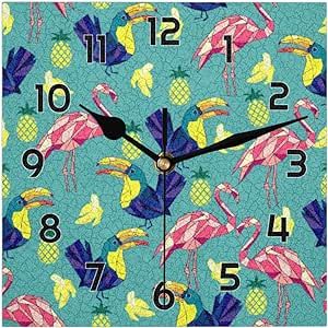 POFATO Art Bird Pineapple Wall Clock Non-Ticking Silent Square Wall Clocks Battery Operated Modern Home Decor for Living Room Bedroom Classroom Office Bathroom 12 Inch
