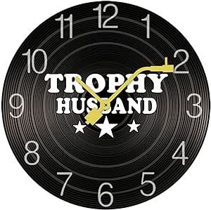 Trophy Husband Record Clock Round Wood Wall Clock Room Decor for Home Room 25 * 25cm