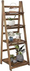 Babion Ladder Shelf, 3-Tier Wood Ladder Bookshelf, Rustic Brown Bookcase with Shelves, Storage Rack Plant Stand for Home, Bedroom, Bathroom,Office, Industrial Style, Wooden Frame